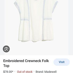 Madewell Embroidered Folk Crewneck Top XL